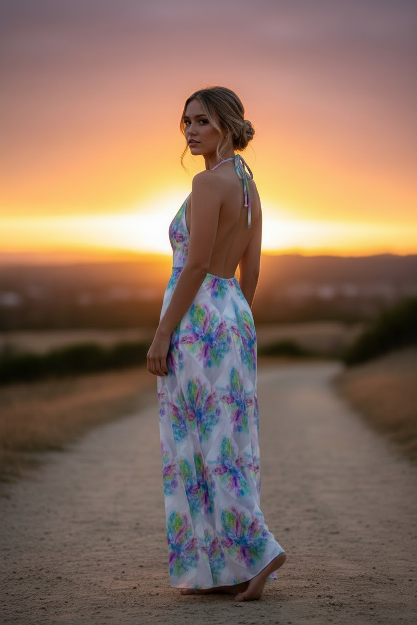 Gossamer in Flight - Silk Halterneck Backless Dress