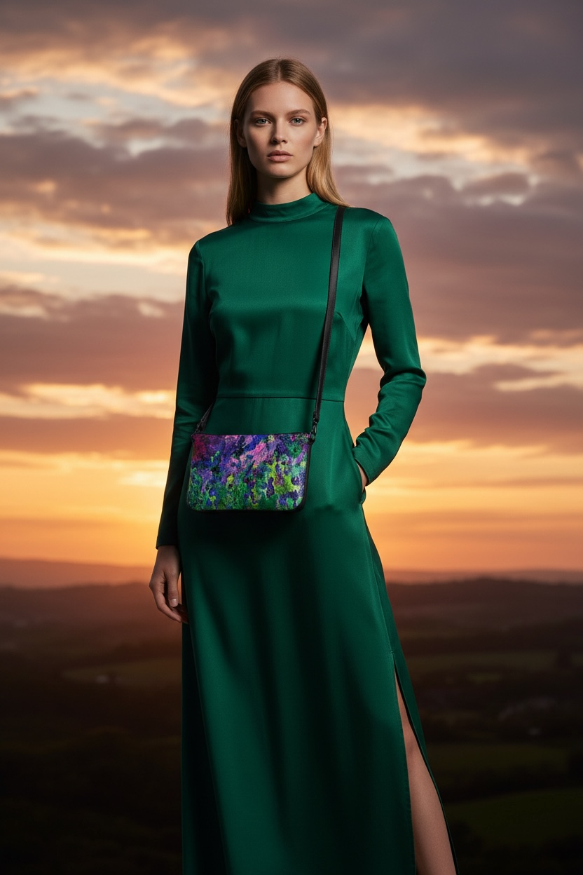 Wisteria Drift - Leather Pochette Crossbody Bag