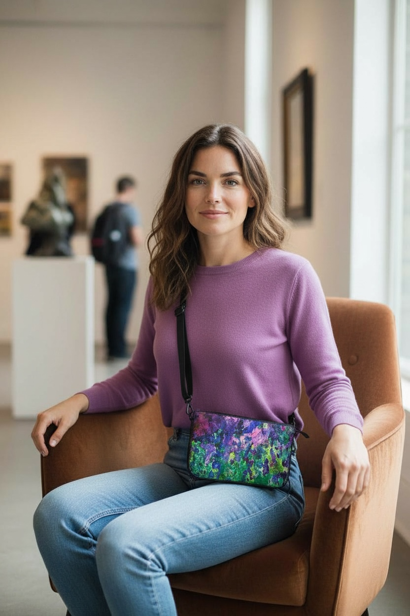Wisteria Drift - Leather Pochette Crossbody Bag
