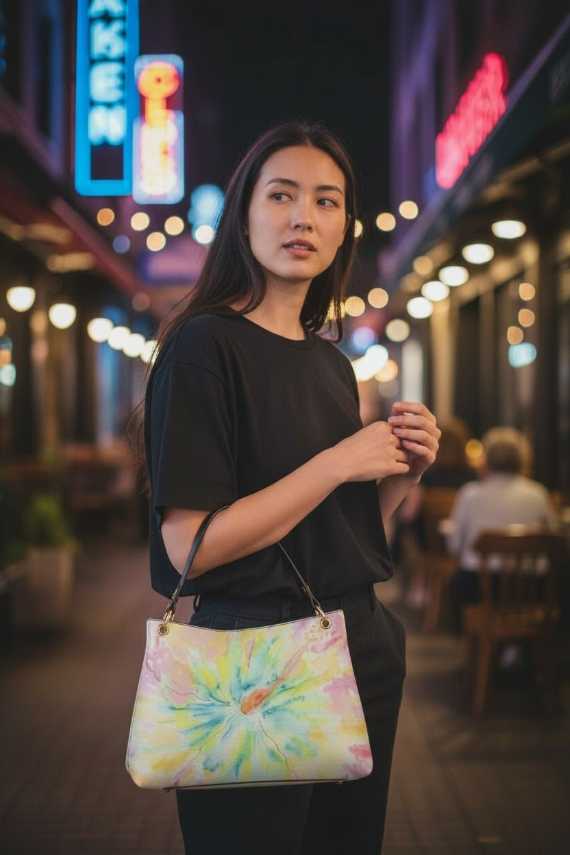 Hibiscus Love Leather Slouch Bag