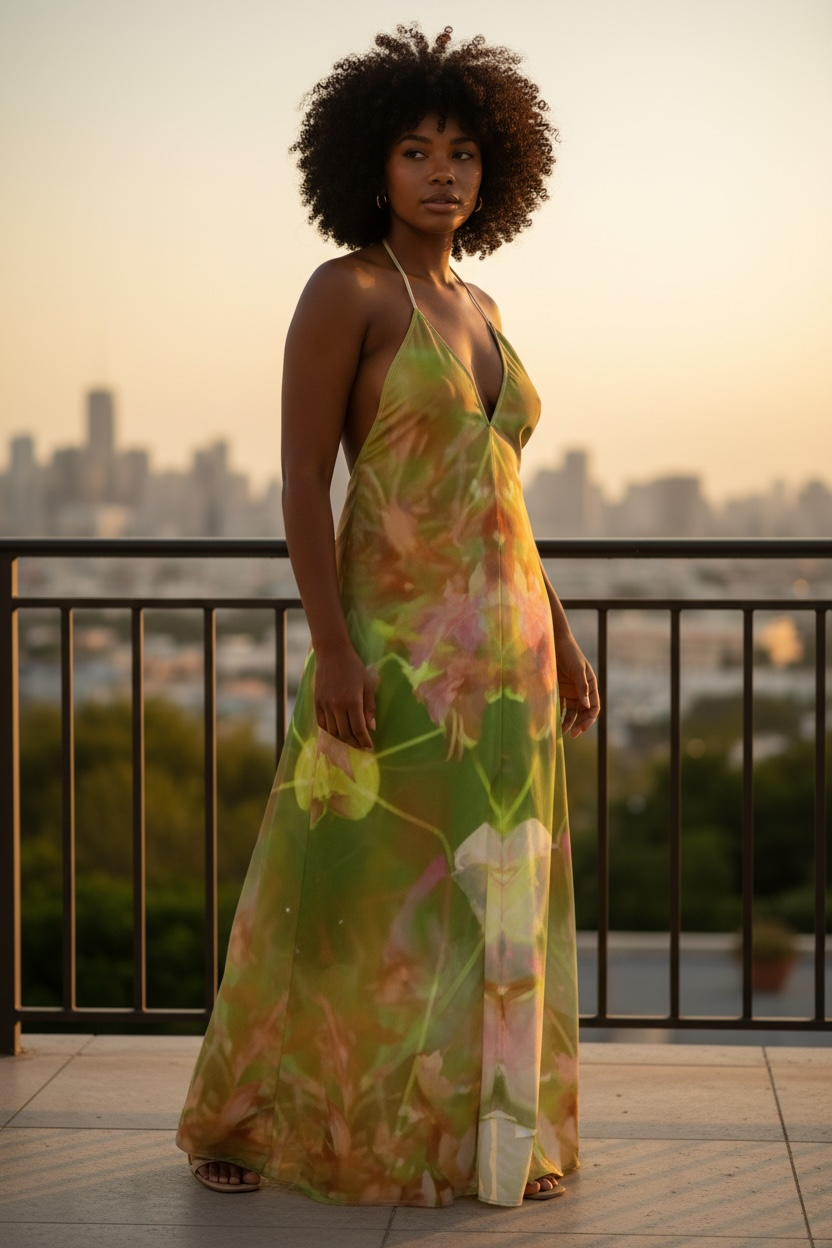 Gilded Ambience - Halter Neck Backless Dress