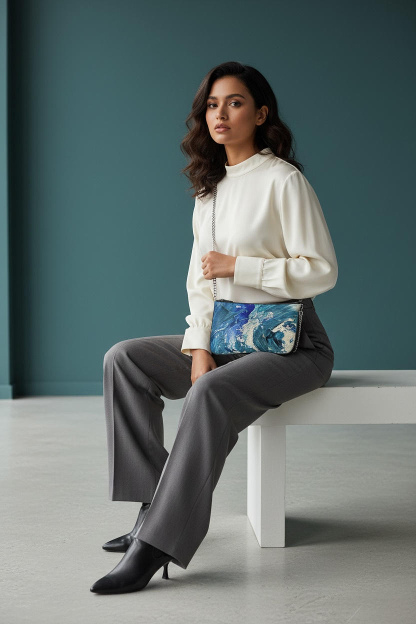 Cobalt Tide - Leather Pochette Crossbody Bag