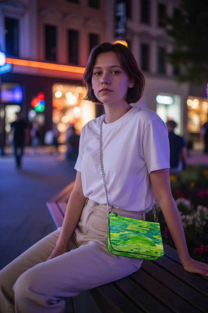 Lime Sunset Leather Pochette Double Zip Bag