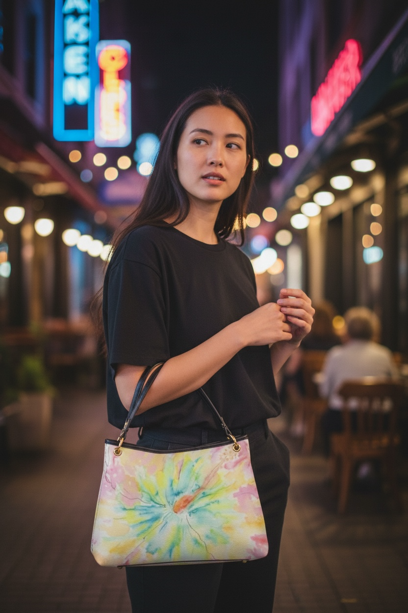 Hibiscus Love Leather Slouch Bag