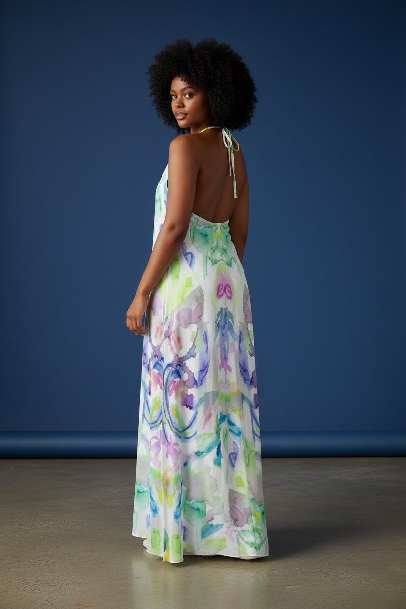 Drifting Symmetry - Halter Nack Backless Dress