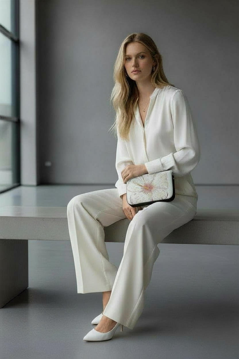 Solar Hibiscus - Leather Pochette Crossbody Bag