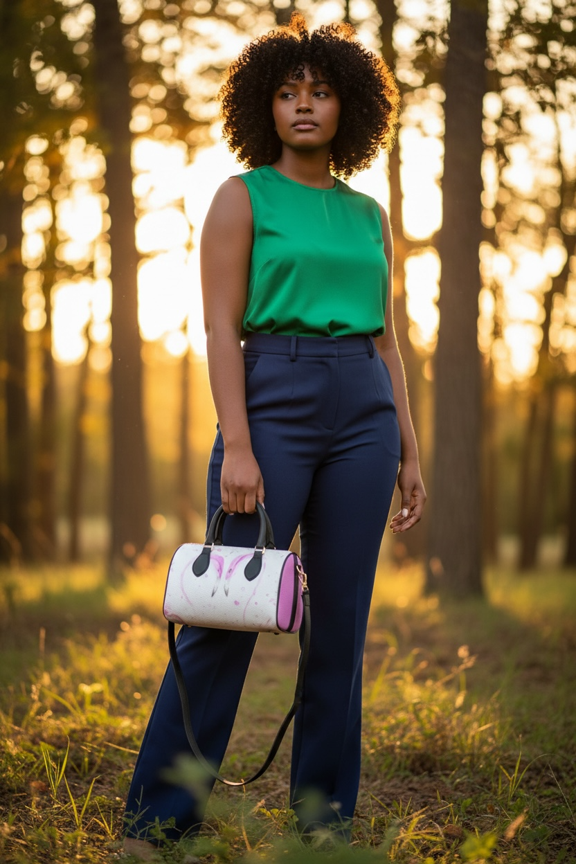 Flamingos in Love - Leather Barrel Bag