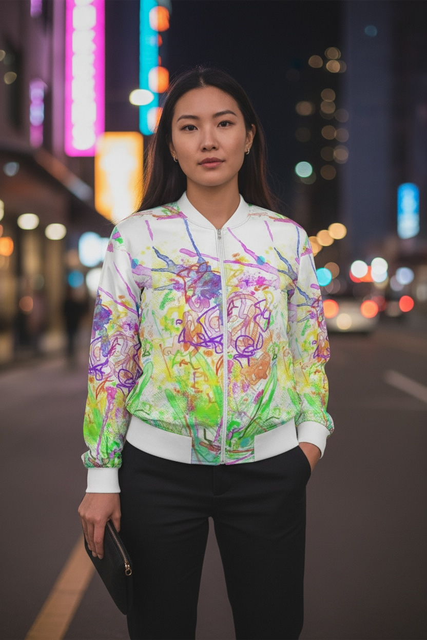 Bright Happy Women's Reversible Silk Bomber Jacket