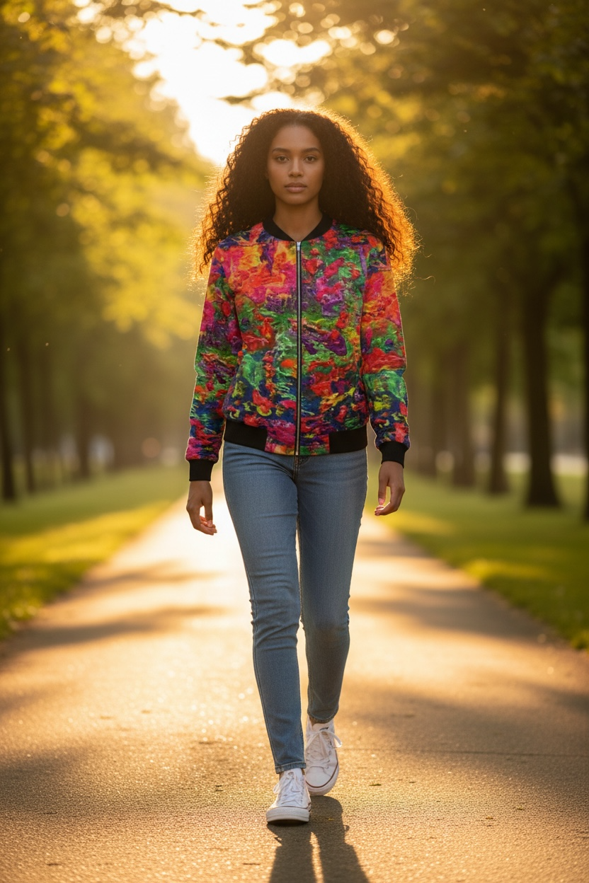 Shades of Fall Reversible Silk Ladies Bomber Jacket