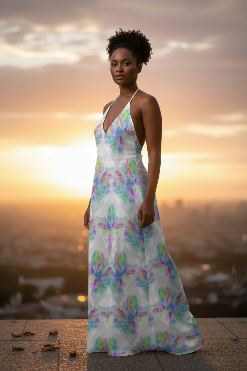 Gossamer in Flight - Silk Halterneck Backless Dress