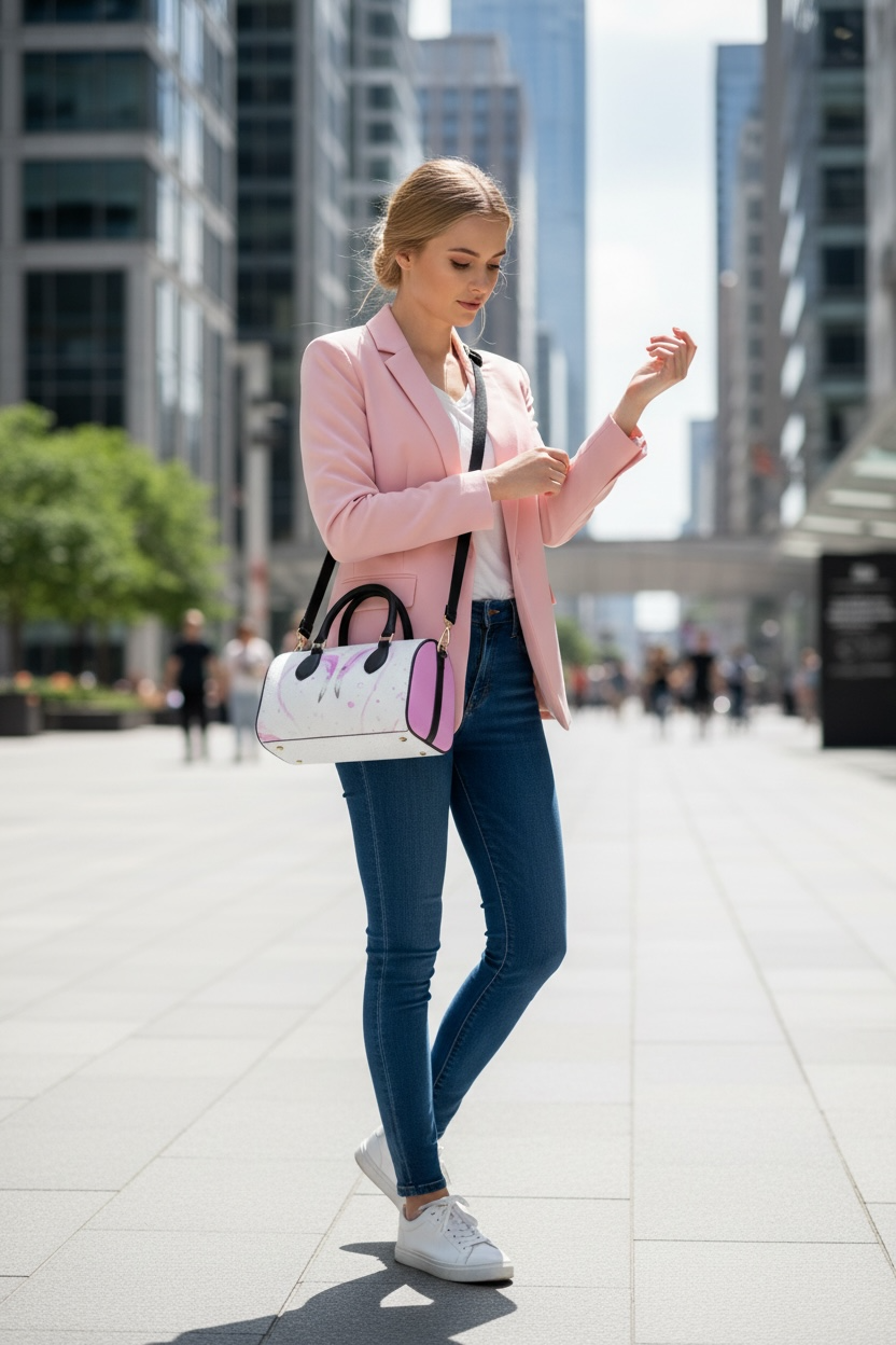 Flamingos in Love - Leather Barrel Bag