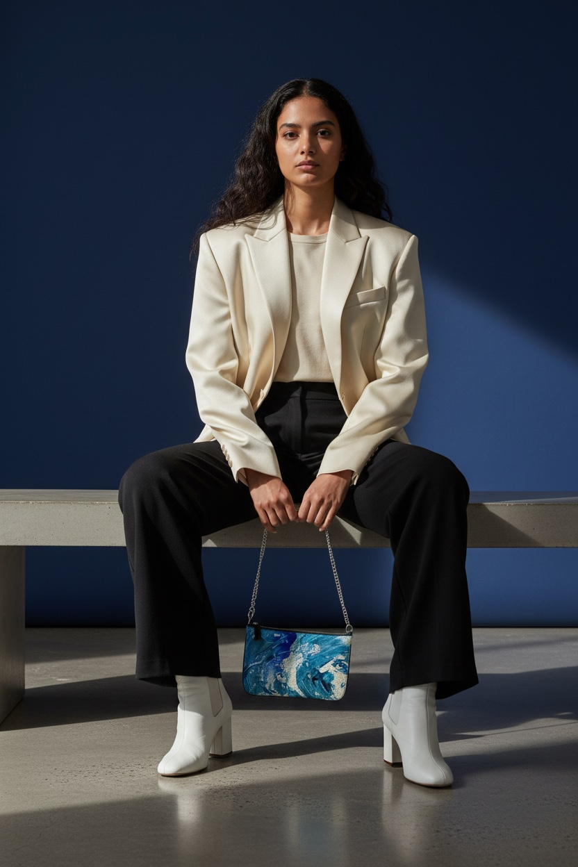 Cobalt Tide - Leather Pochette Crossbody Bag