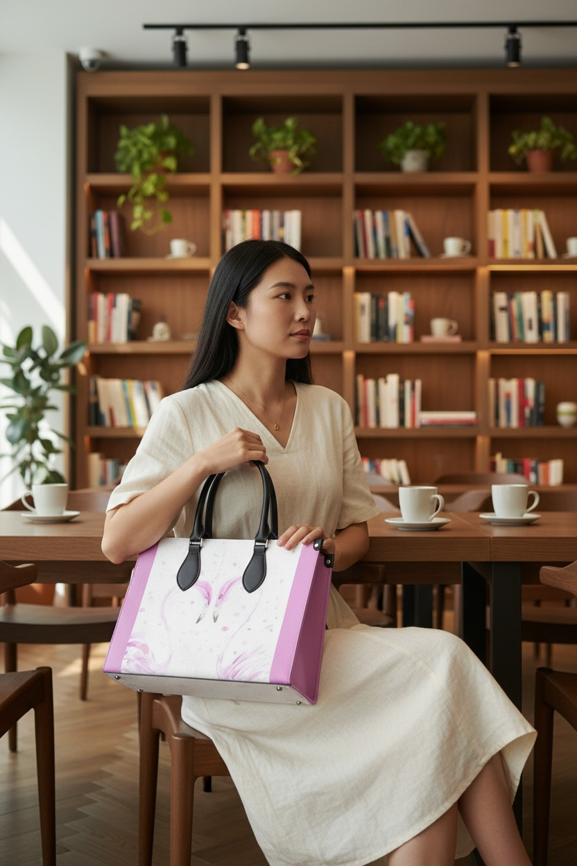 Flamingos in Love Leather Tote