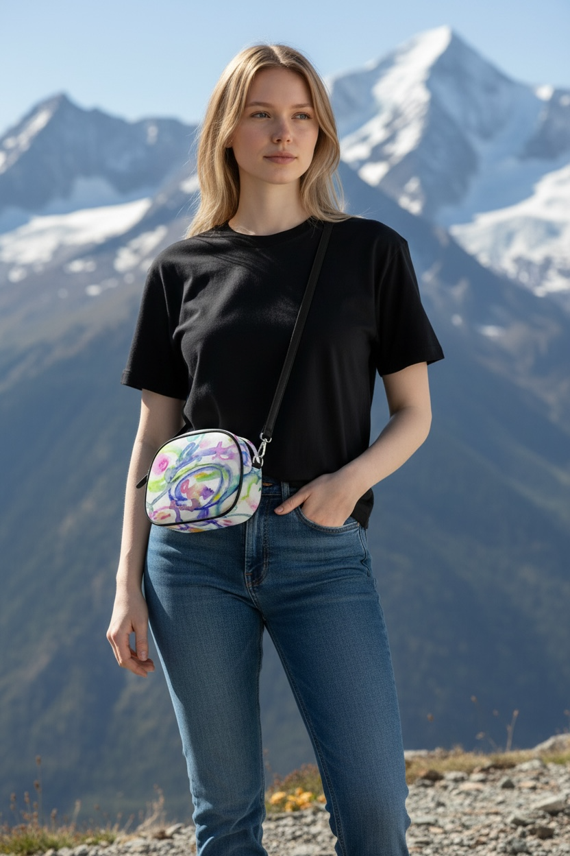 Watercolor Splash Leather Round Purse