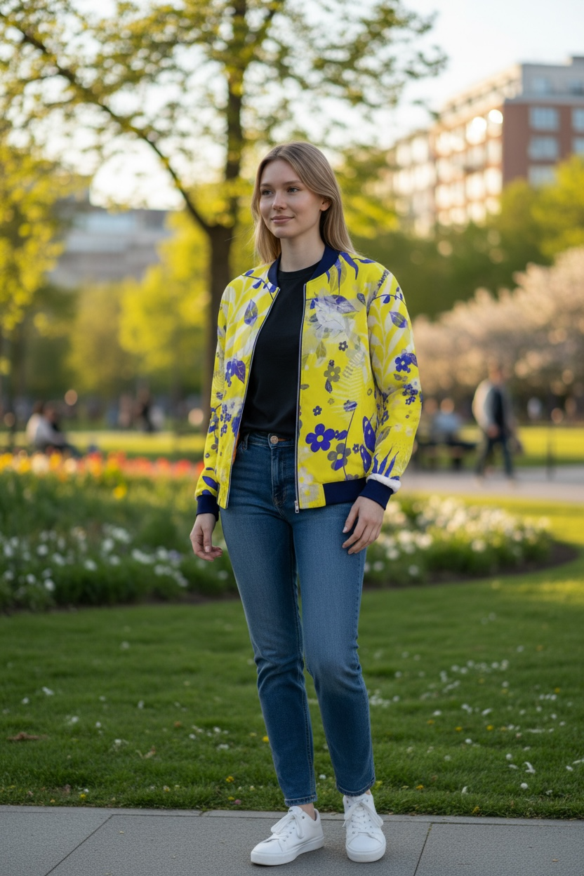 Limoncello/Mediterranean Splendor Reversible Silk Bomber Jacket