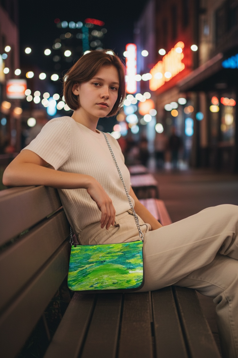 Lime Sunset Leather Pochette Double Zip Bag