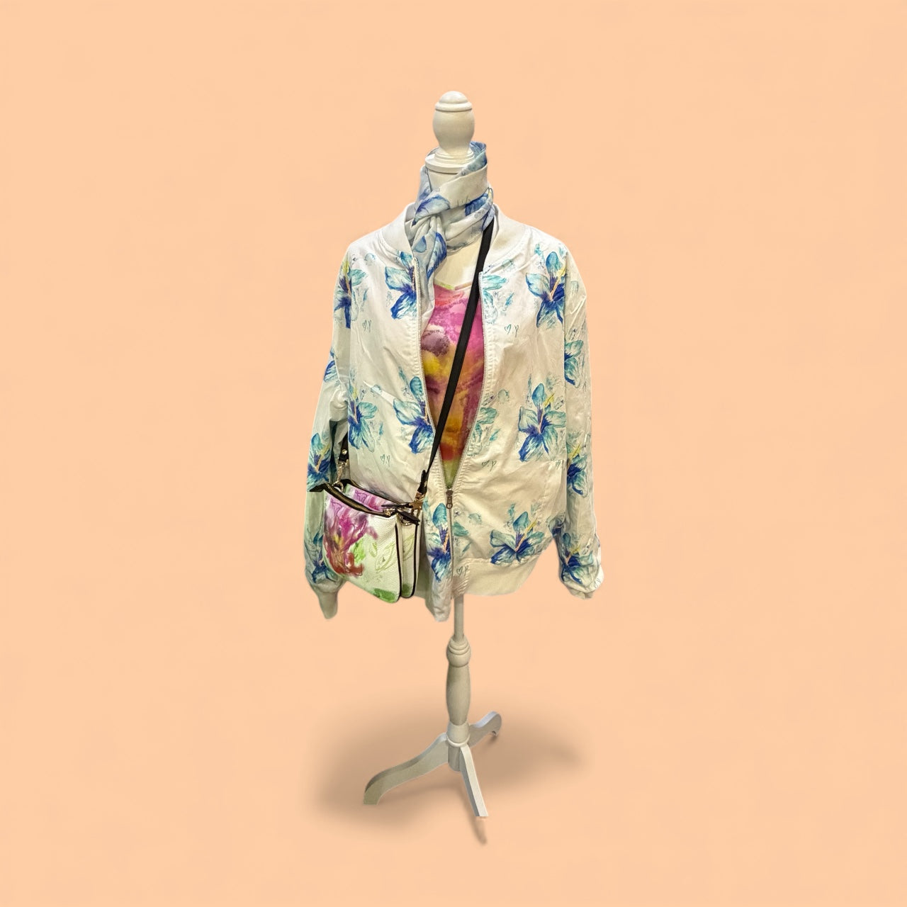 Blue Hibiscus/Pop of Pink Women's Reversible Silk Bomber Jacket