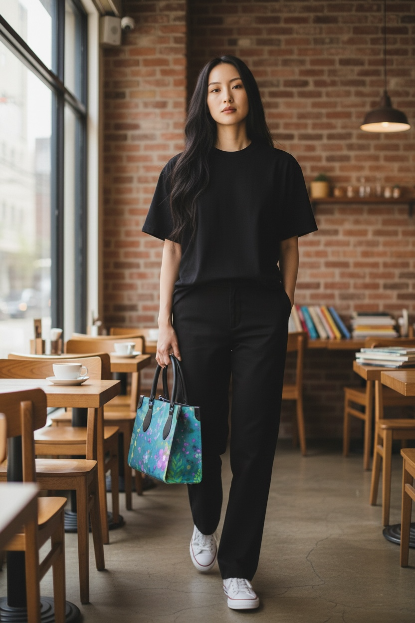Teal Garden Leather Shopper Tote