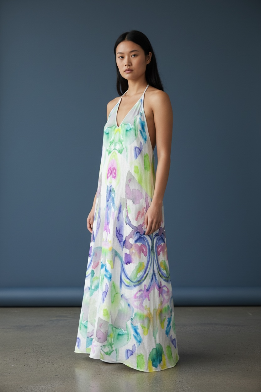 Drifting Symmetry - Halter Nack Backless Dress