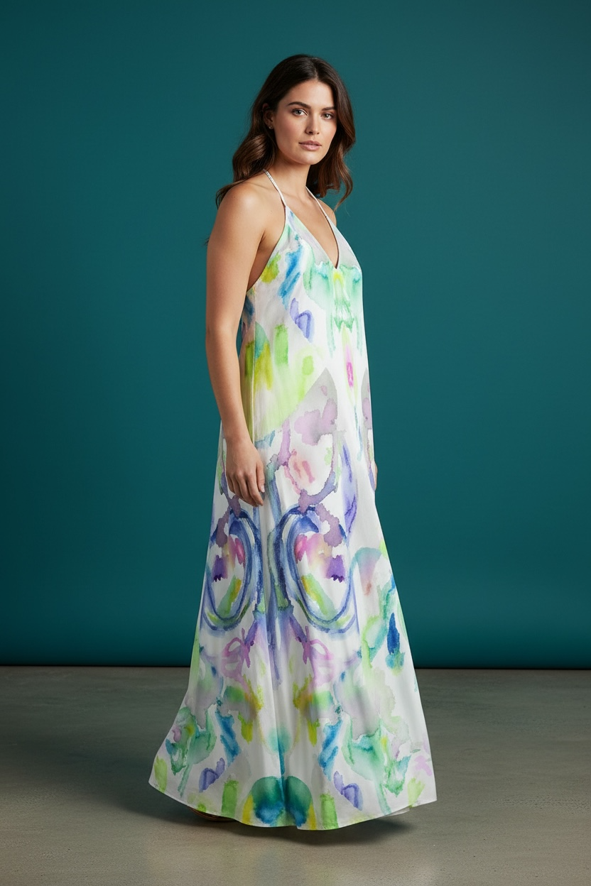 Drifting Symmetry - Halter Nack Backless Dress