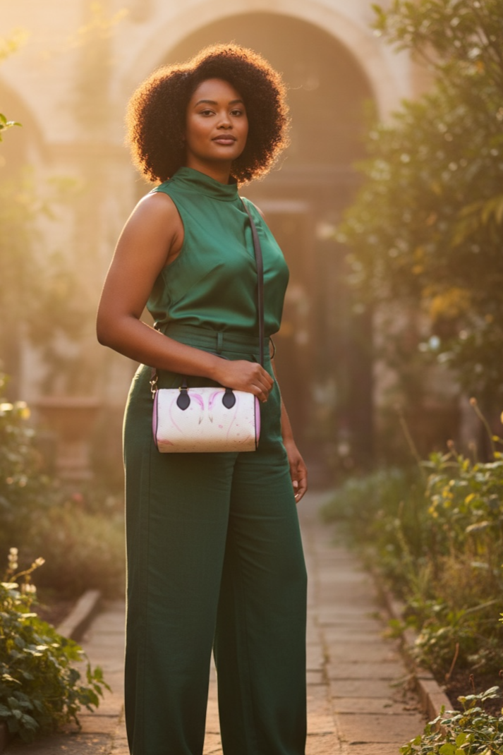 Flamingos in Love - Leather Barrel Bag