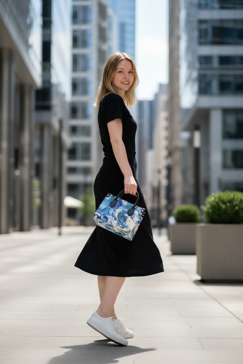 Cobalt Tide - Leather Shopper Tote Bag