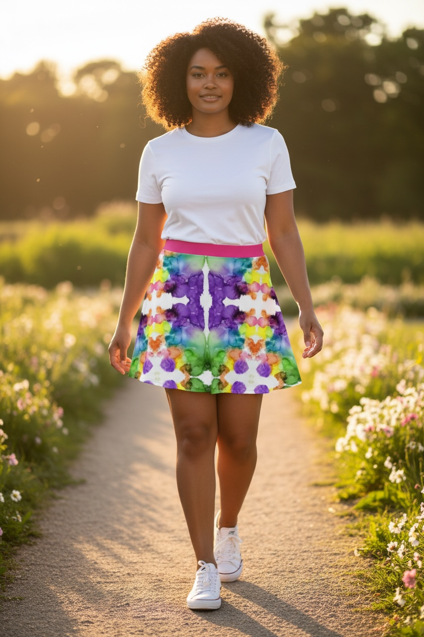 Rainbow Butterfly Flared Skirt