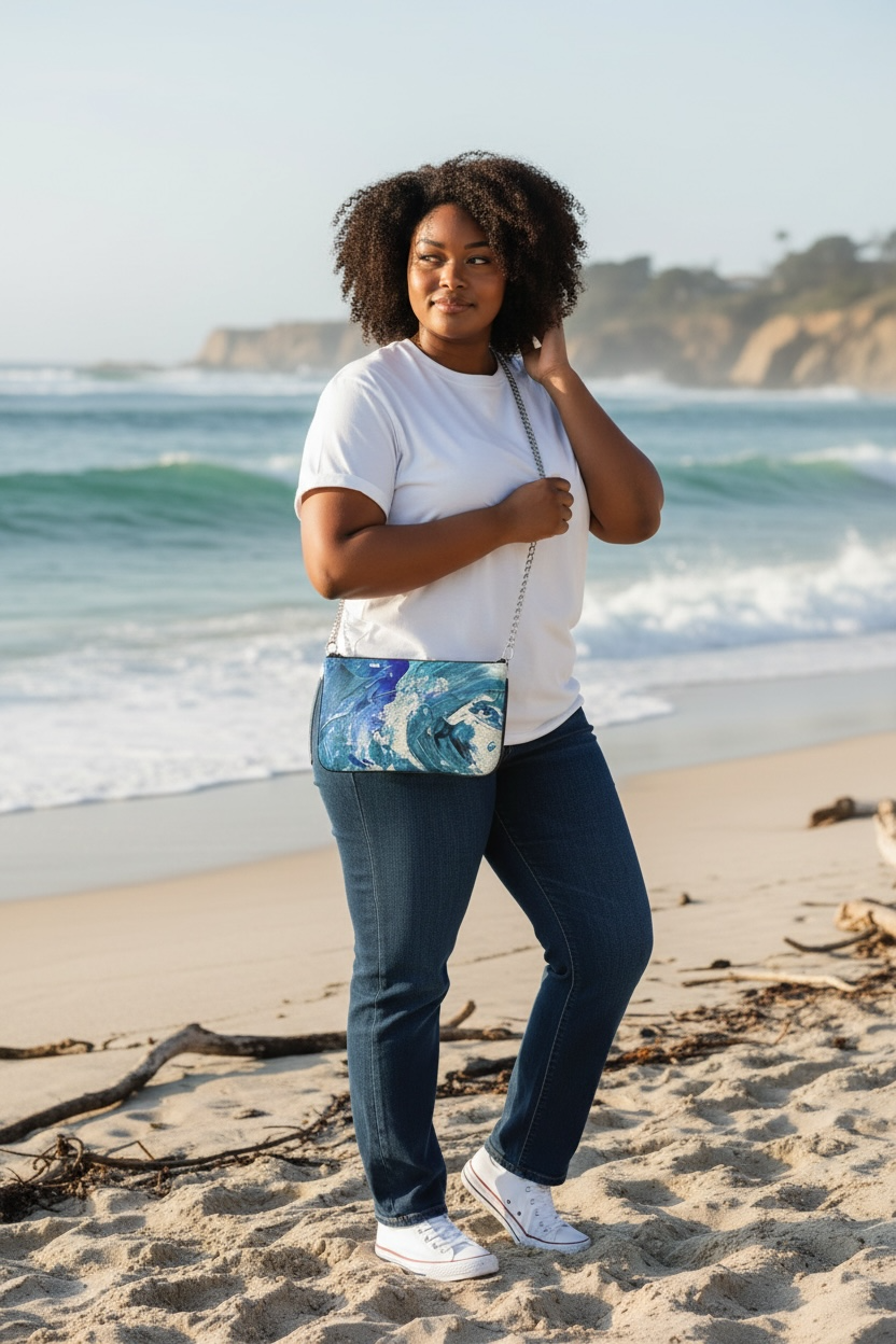 Blue Wave Leather Pochette Double Zip Bag