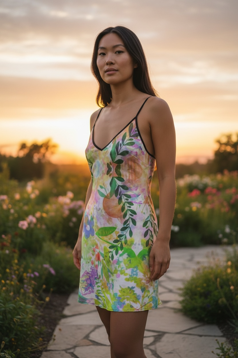 Botanical Vibrance - Silk Slip Dress