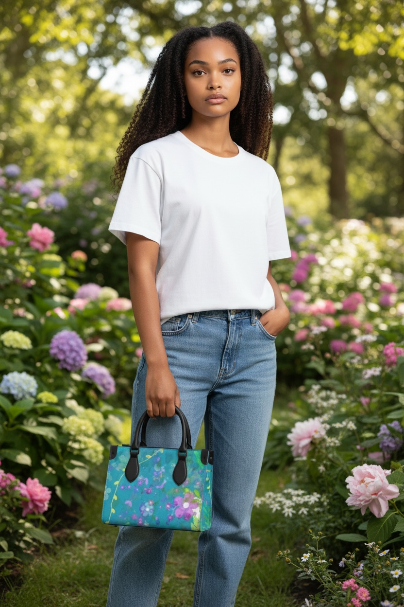 Teal Garden Leather Shopper Tote