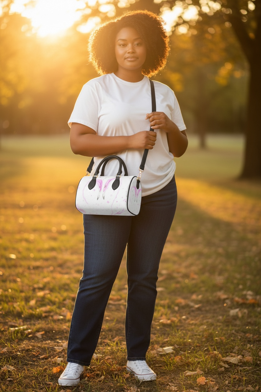 Flamingos in Love Leather Barrel Bag