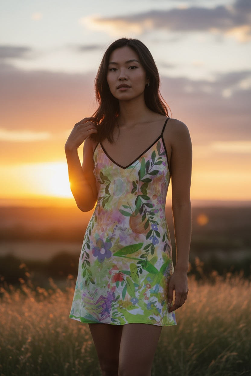 Botanical Vibrance - Silk Slip Dress