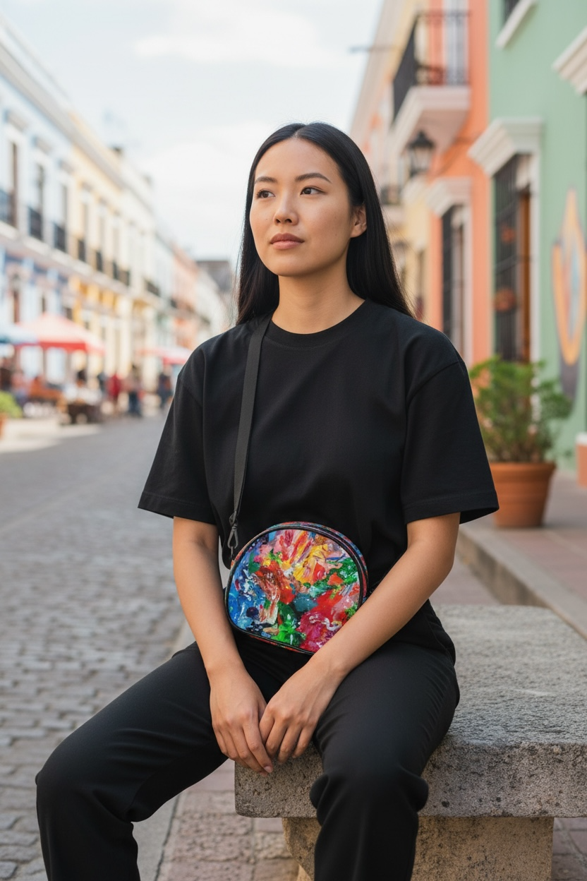 City Lights Round Leather Box Purse