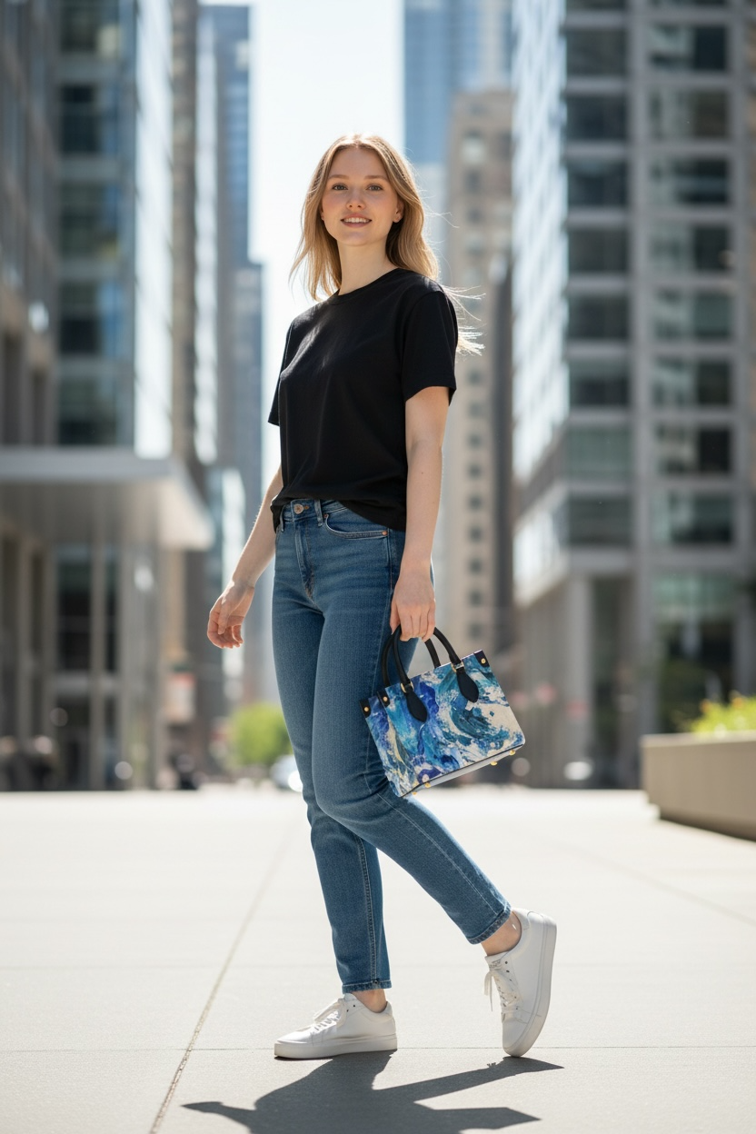 Cobalt Tide - Leather Shopper Tote Bag