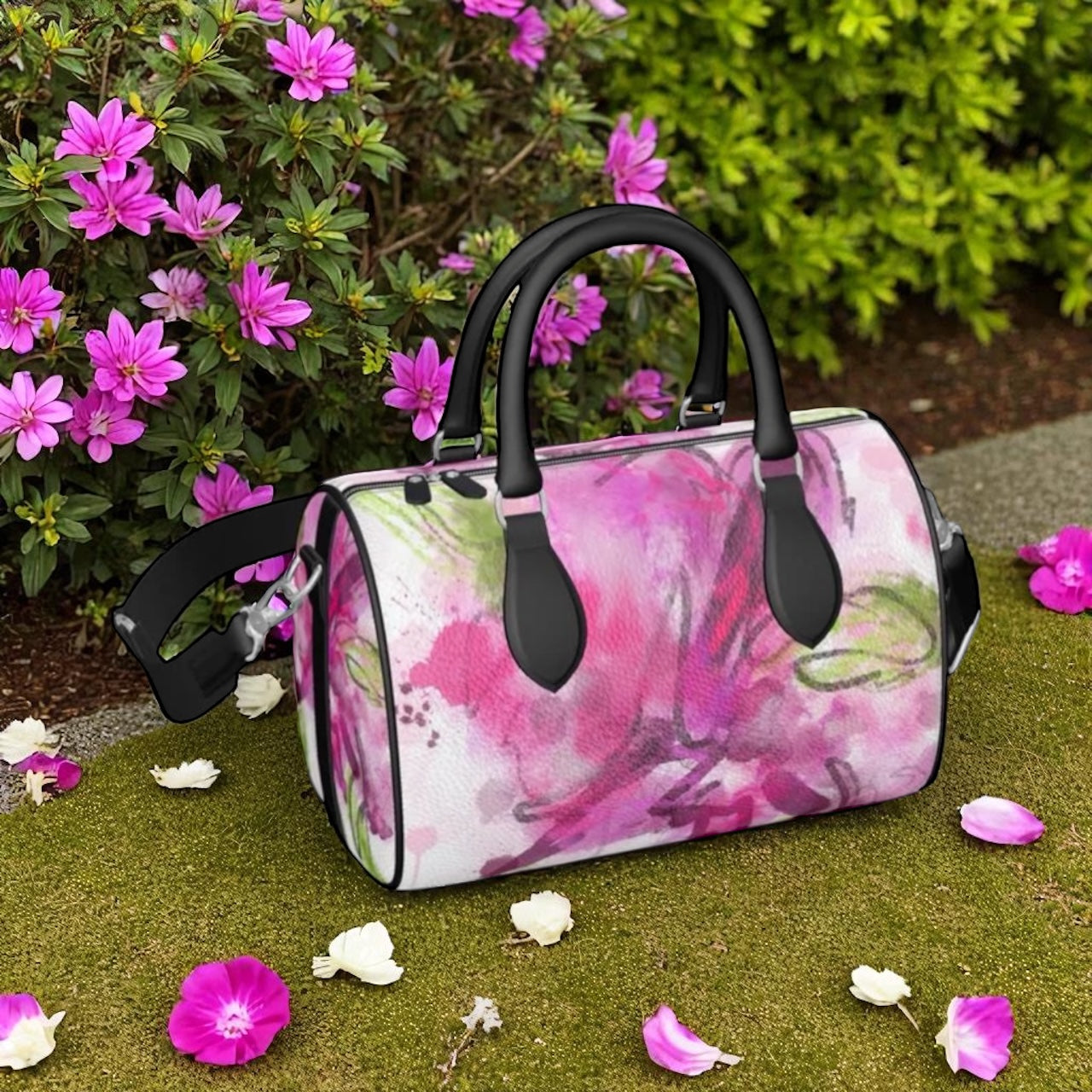 Pink Floral Limited Edition Mini Leather Barrel Bag