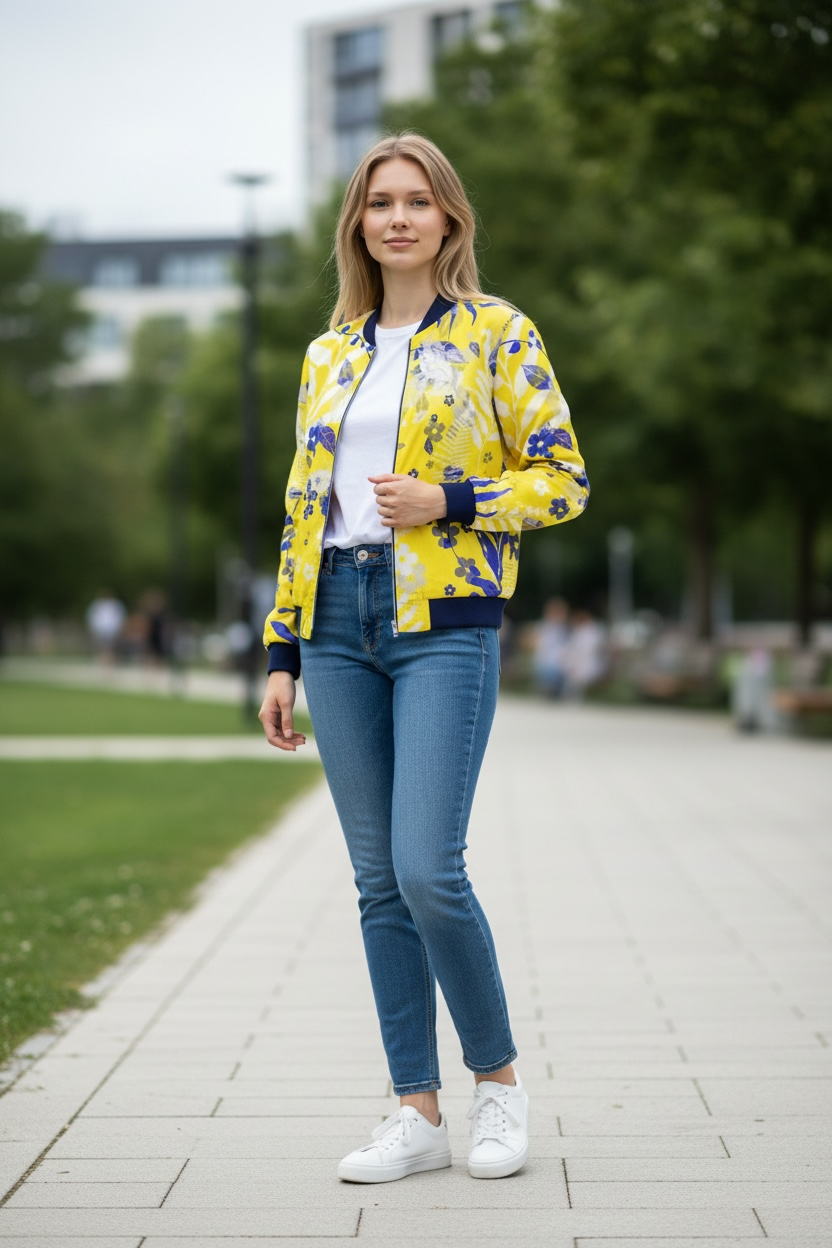Limoncello/Mediterranean Splendor Reversible Silk Bomber Jacket