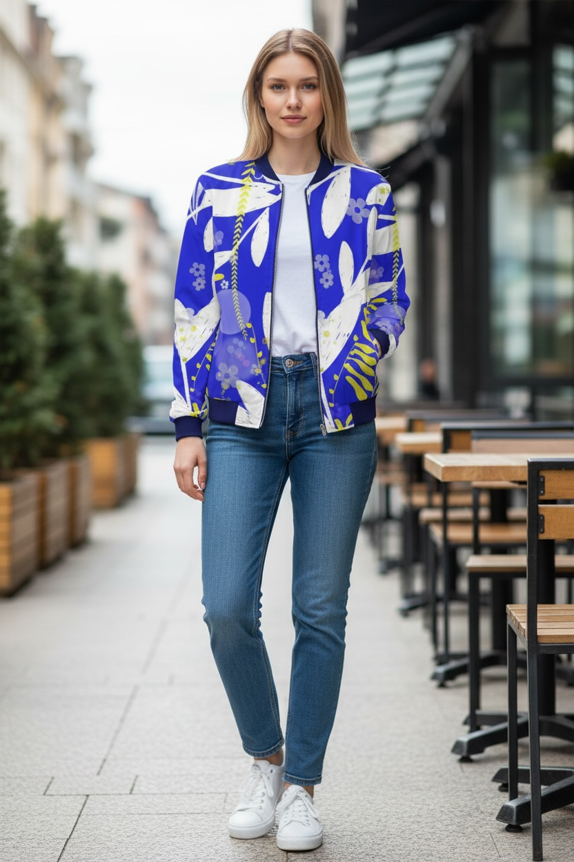 Limoncello/Mediterranean Splendor Reversible Silk Bomber Jacket