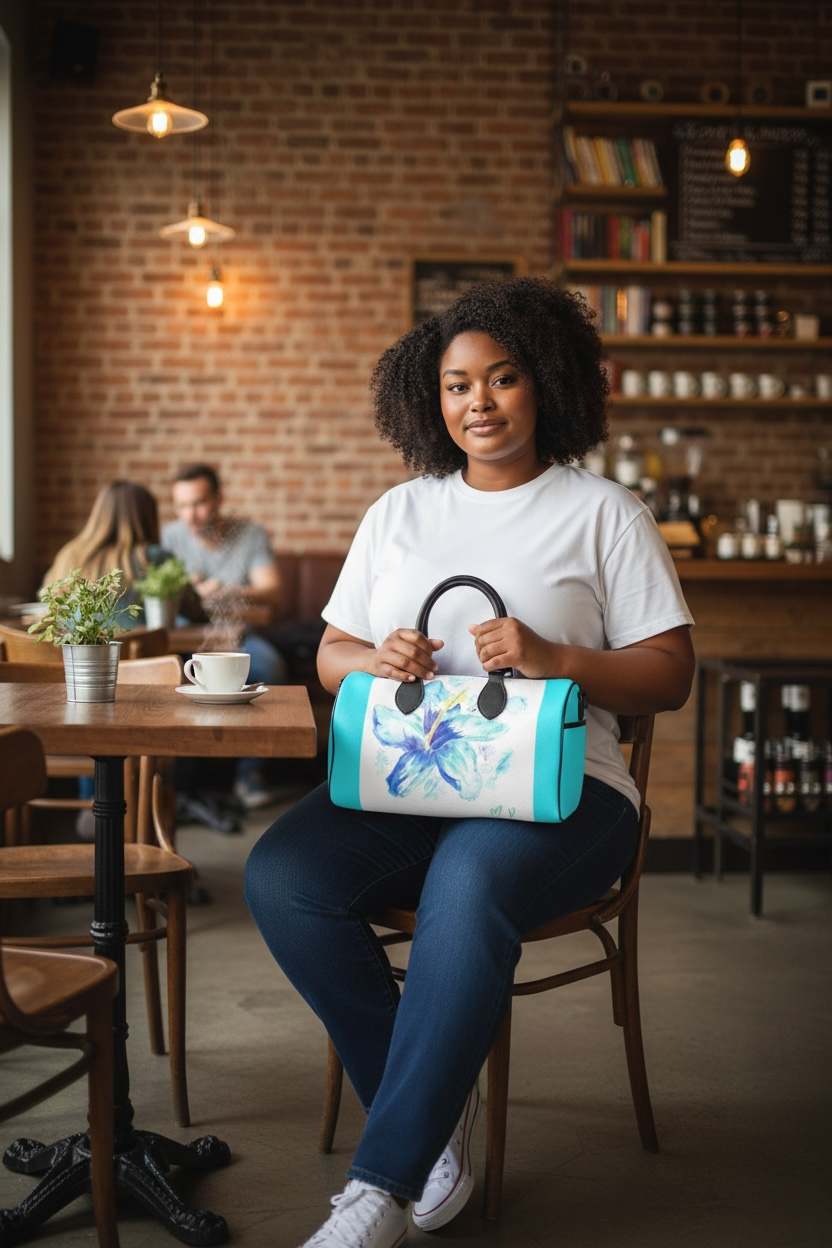 Hibiscus in Blue - Large Leather Duffle Bag