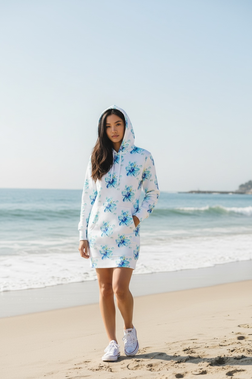Blue Hibiscus Hoodie Dress