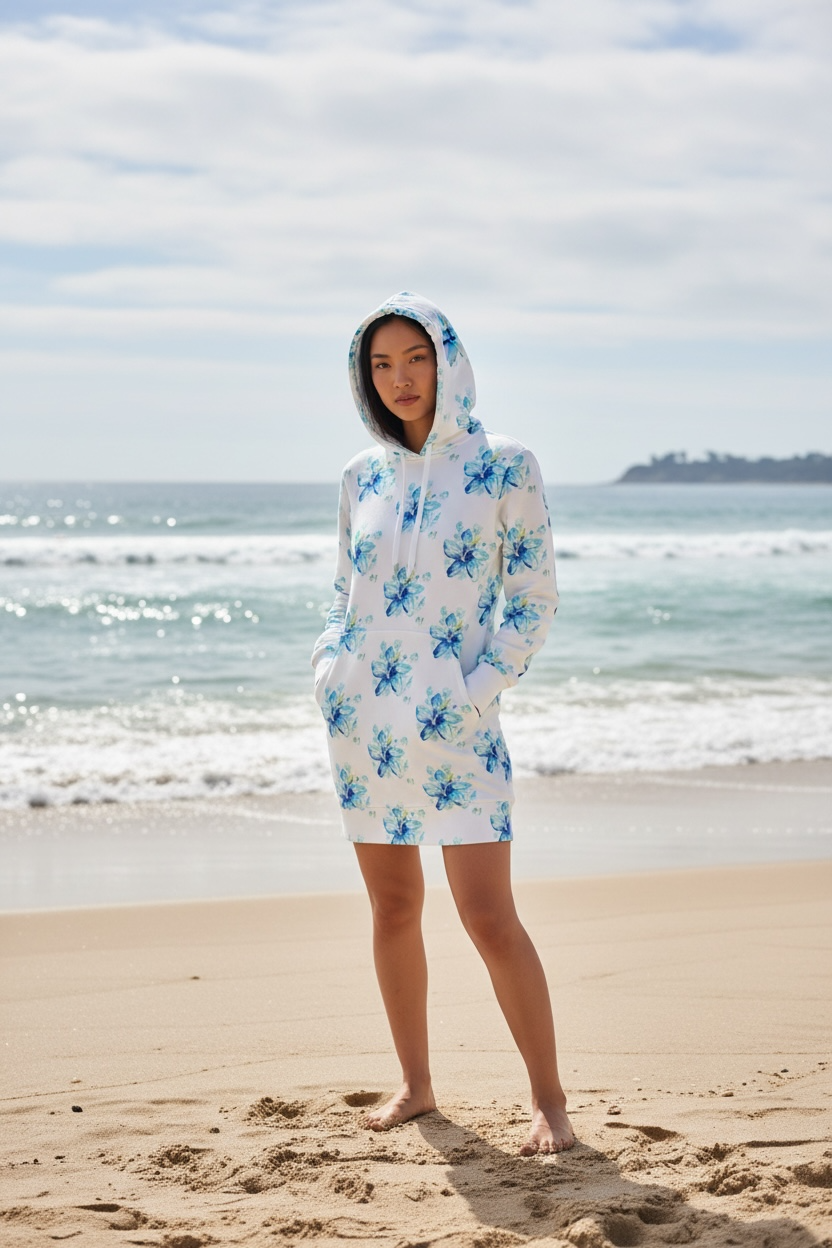 Blue Hibiscus Hoodie Dress