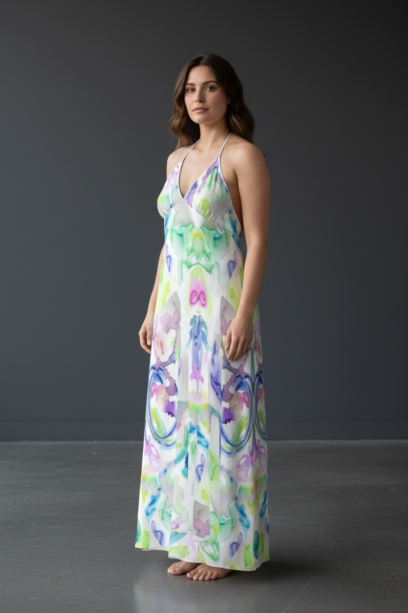 Drifting Symmetry - Halter Nack Backless Dress