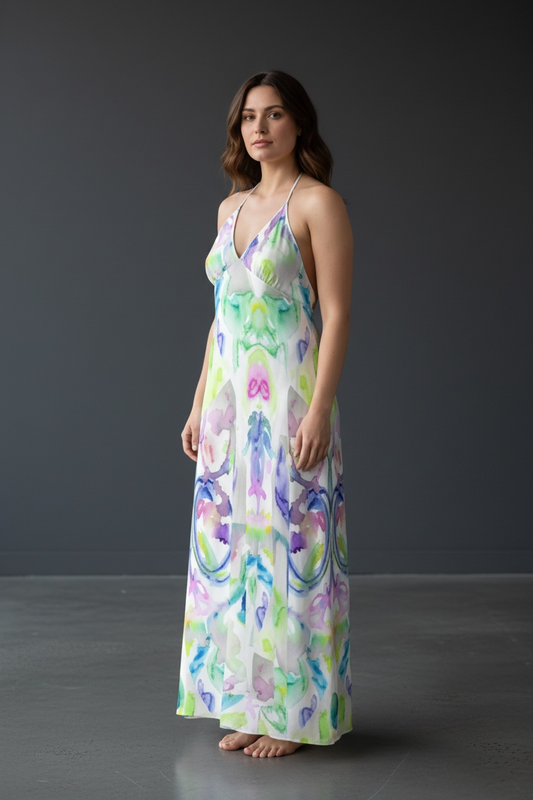 Drifting Symmetry - Halter Nack Backless Dress