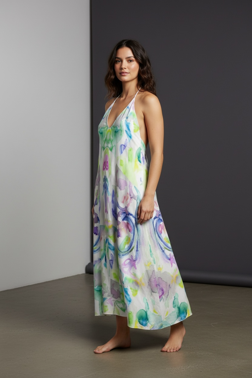 Drifting Symmetry - Halter Nack Backless Dress