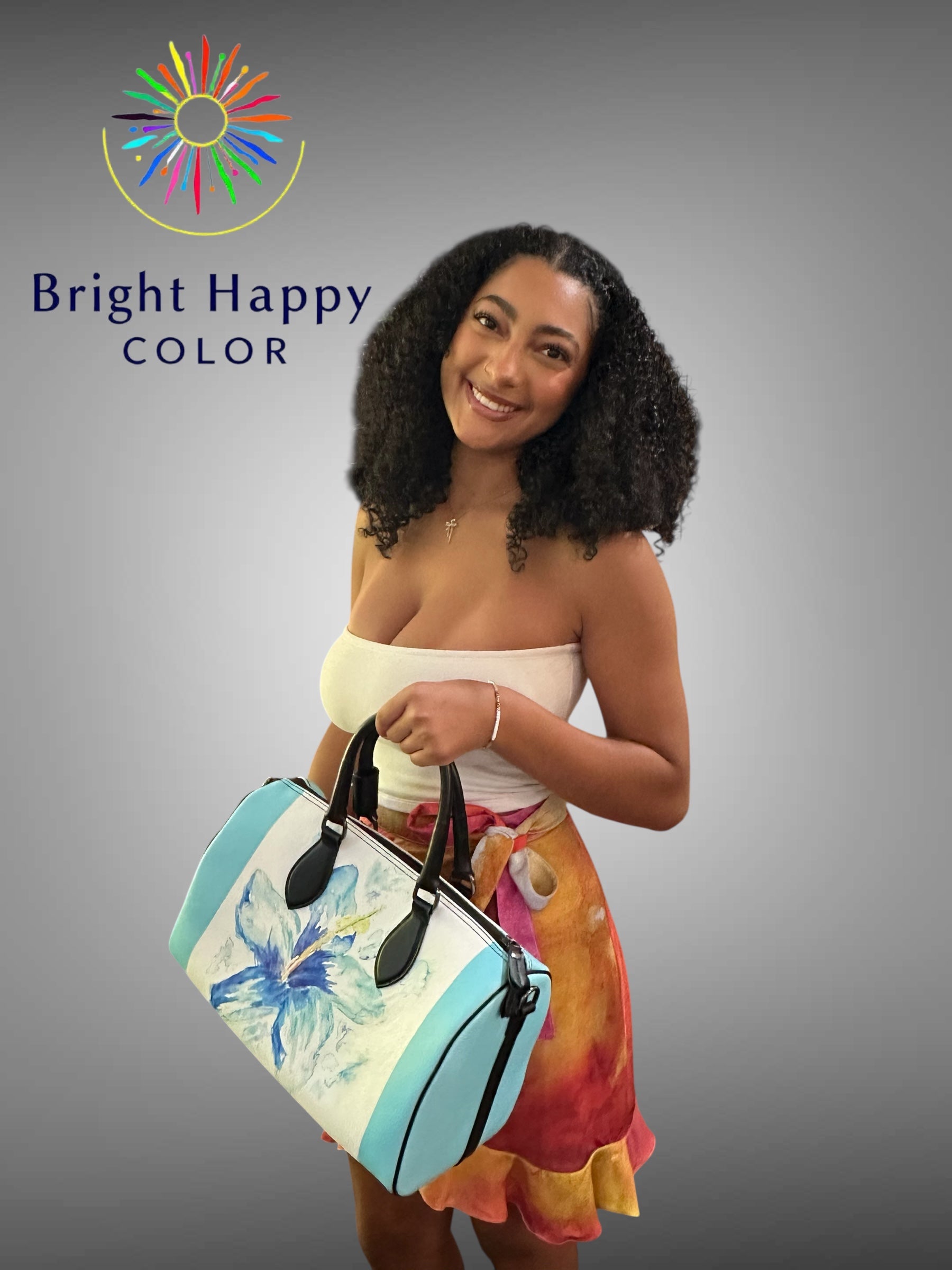 Blue Hibiscus Leather Duffle